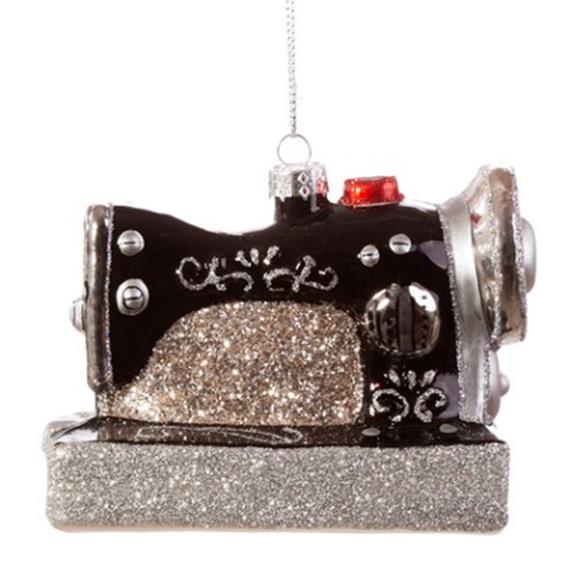 Retro Sewing Machine Shaped Bauble Black