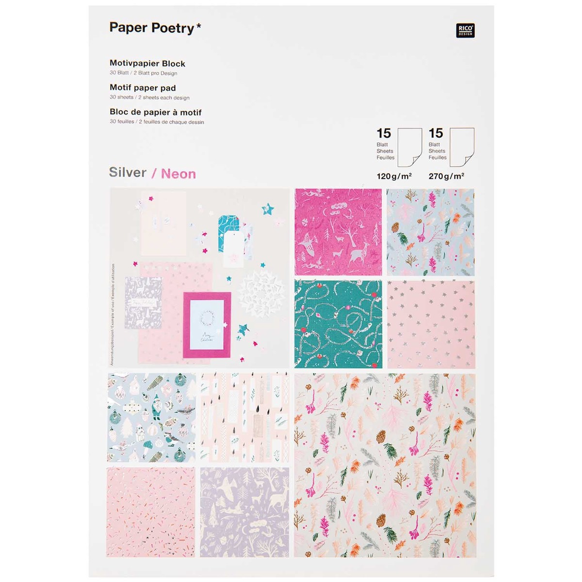Motif Paper Pad Christmas Silver And Neon