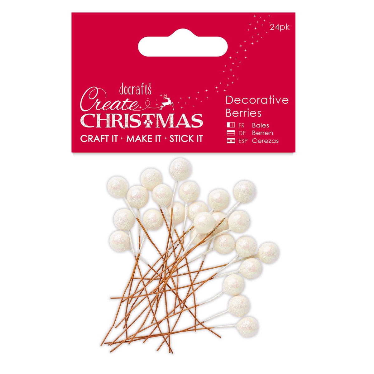 Create Christmas - Decorative Berries 24Pk Frosted White Red