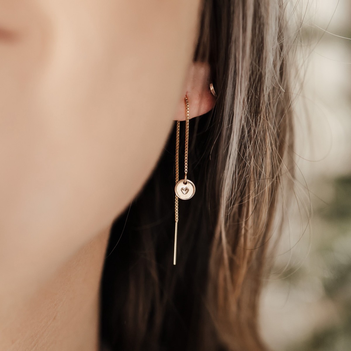 Esther Thread Through Tiny Pendant Earrings GoldFill