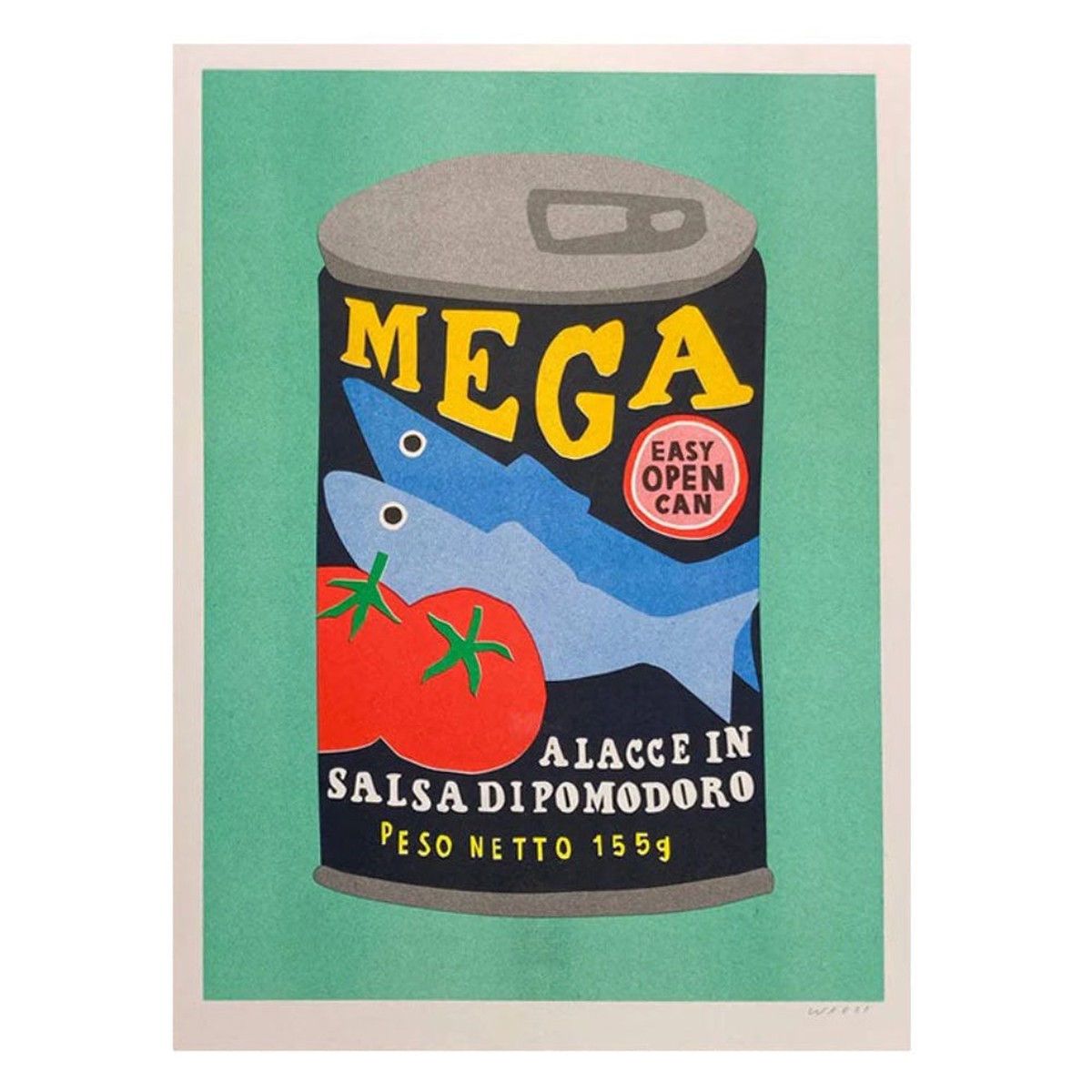 A 30 Cm Risograph Print Of Can Of Mega Sardines