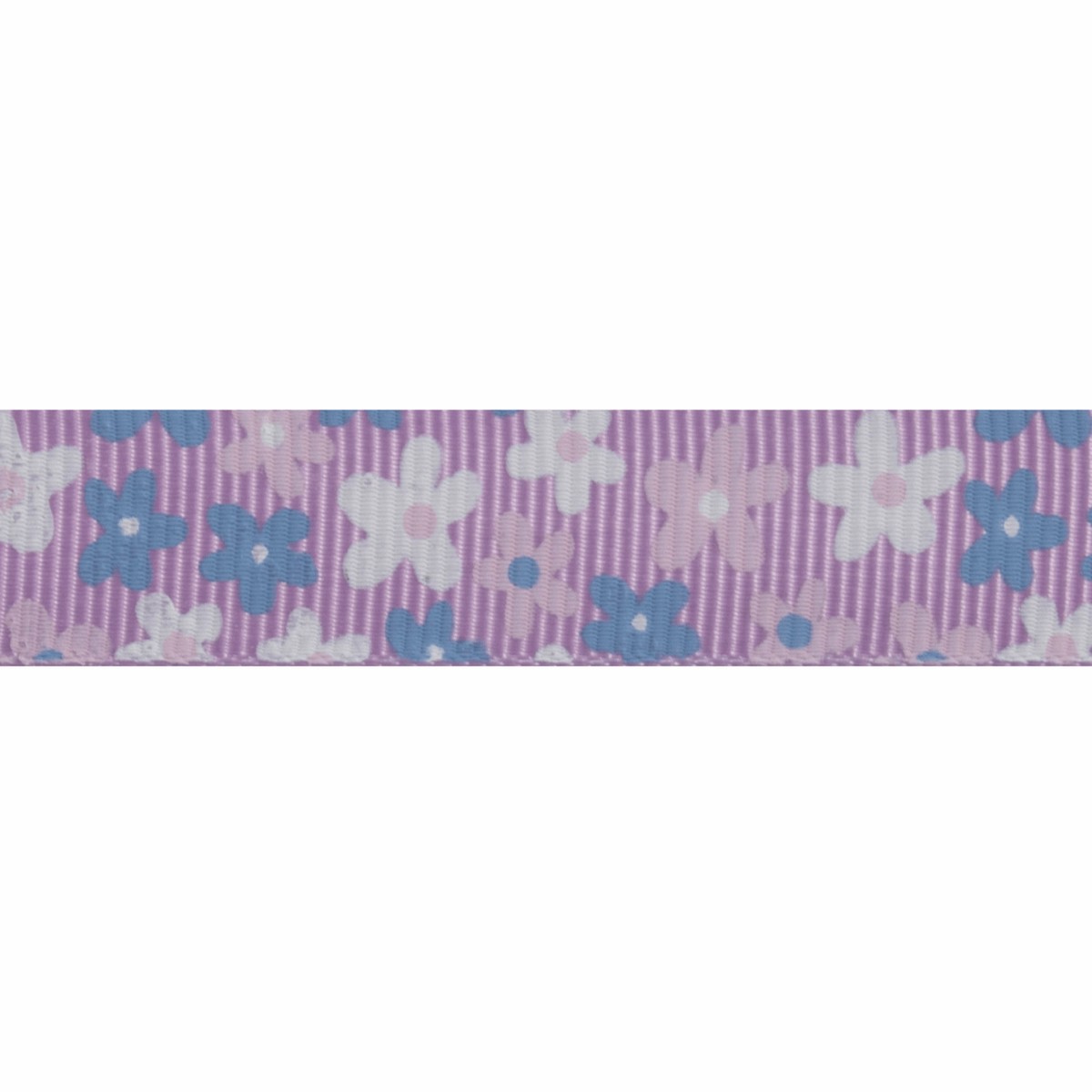 Grosgrain - 5M X 15Mm - Flowers - Lilac Blue