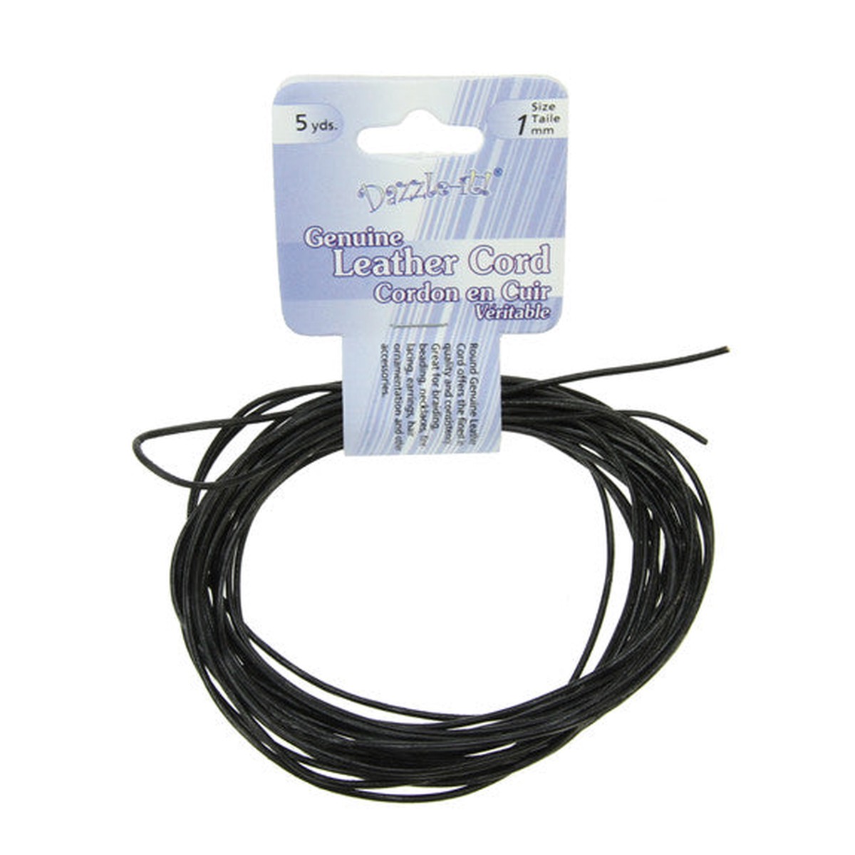 Leather Cord 1Mm Round 5Yds Black
