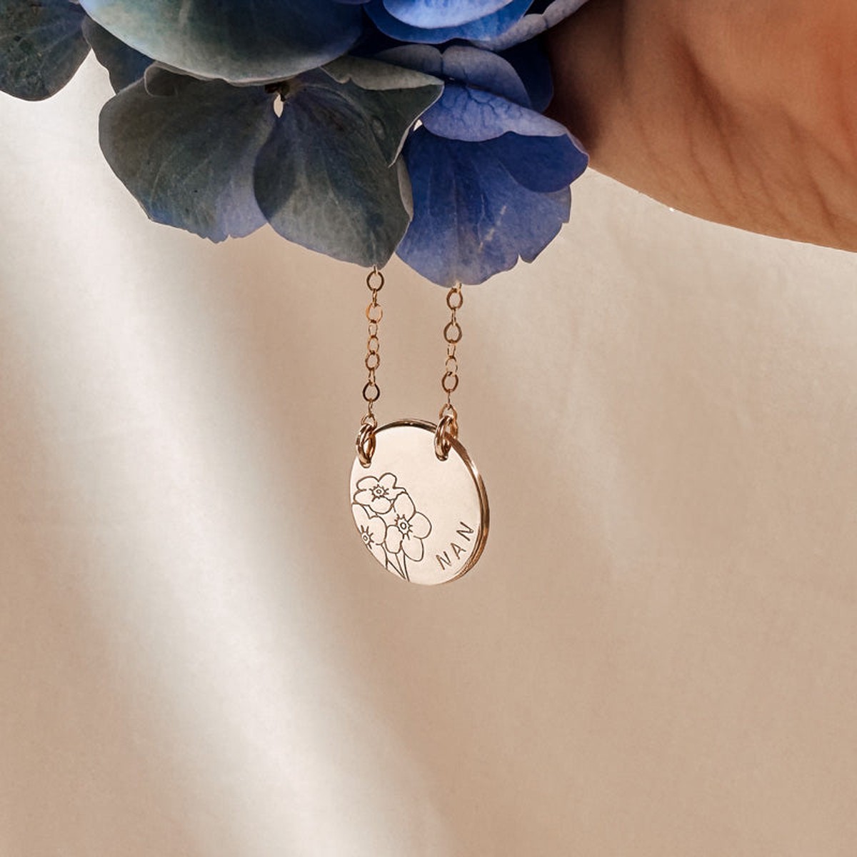 Forget Me Not Large Pendant Double Hole Necklace GoldFill