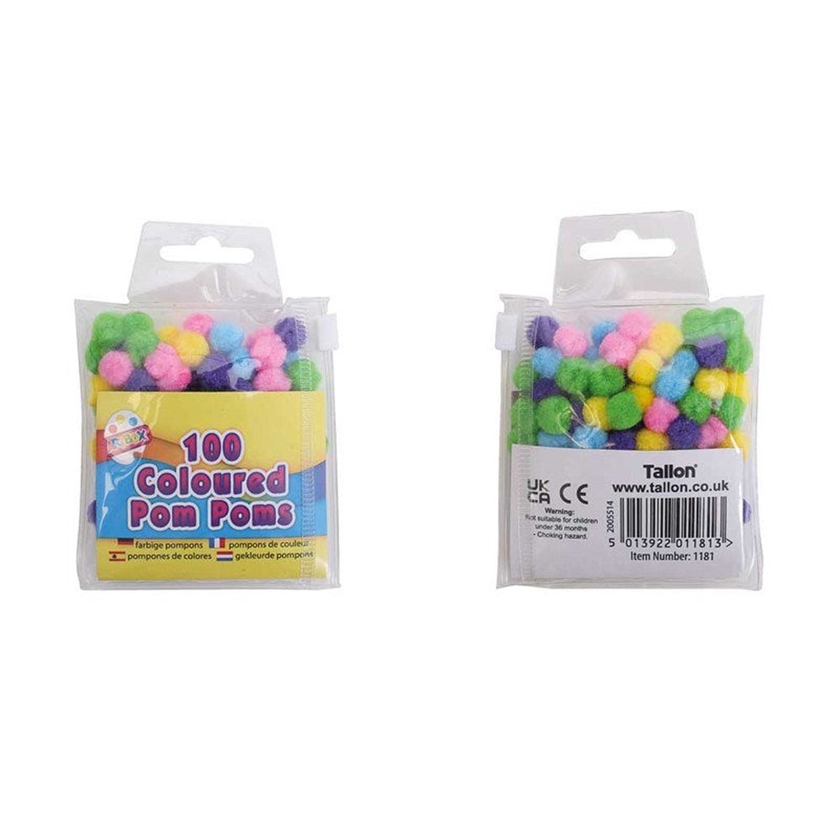 Assorted Coloured Pom Poms 1Cm