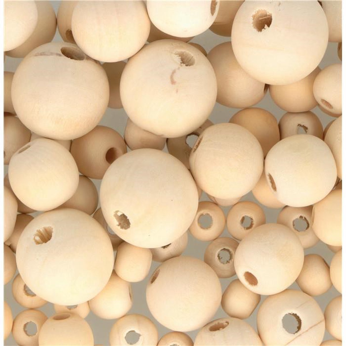 Jar Of 130 Wooden Beads (1Cm-25Cm)
