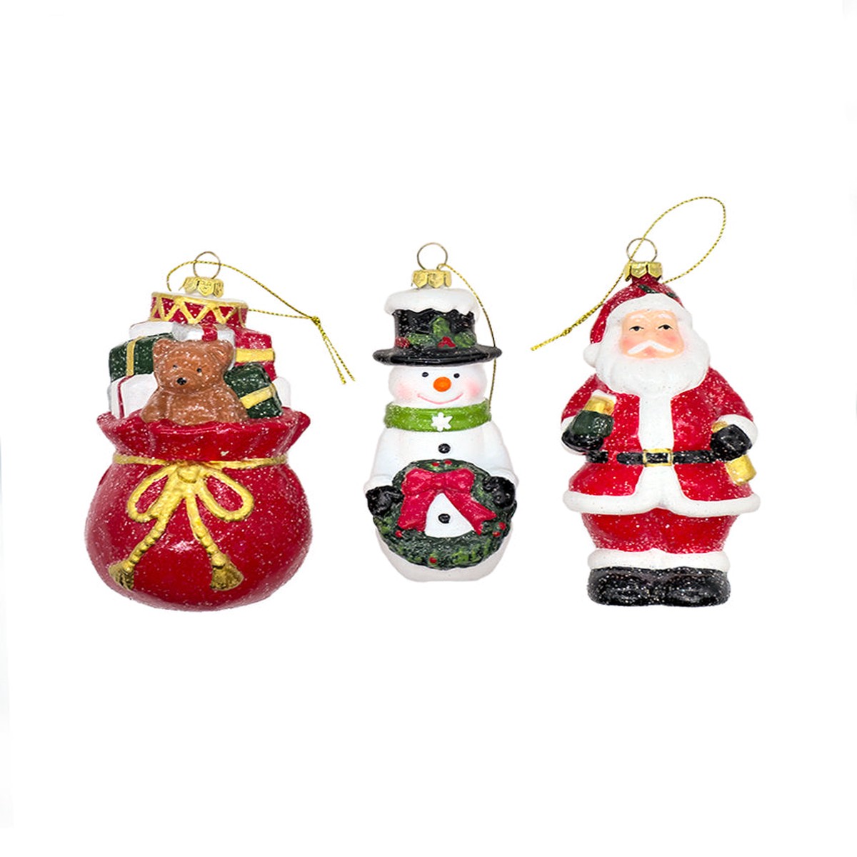 Santa Snowman and Gift Sack Christmas Ornament Set of 3 by Wizardi F07AM12-11