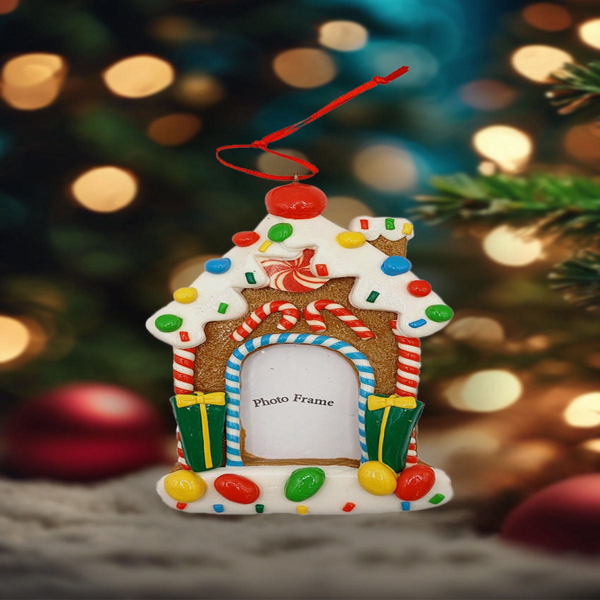 Christmas Ornament - Glossy Gingerbread Gingerbread House Frame Wizardi Festive Decoration F07-N2-8-SEE200B