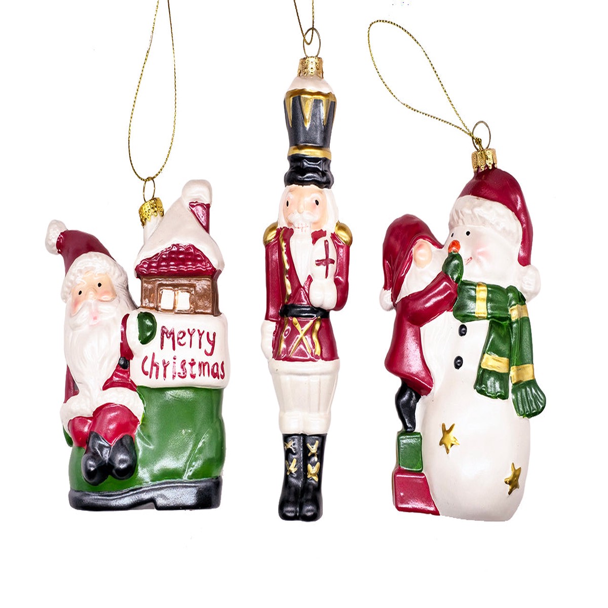 Santa Nutcracker and Snowman Ornament Set of 3 by Wizardi F07AM12-1